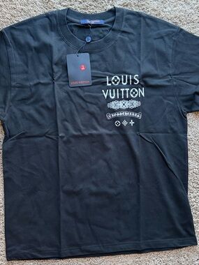 Louis Vuitton Black Tee with White Logo Motif